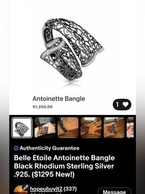 Belle Etoile Antoinette Black Rhodium Filigree Bangle